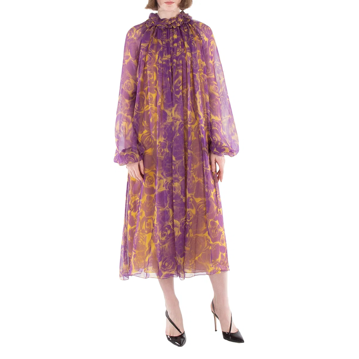 Платье из шелка с принтом Rose Print Silk Dress Burberry, Pear Ip Pattern