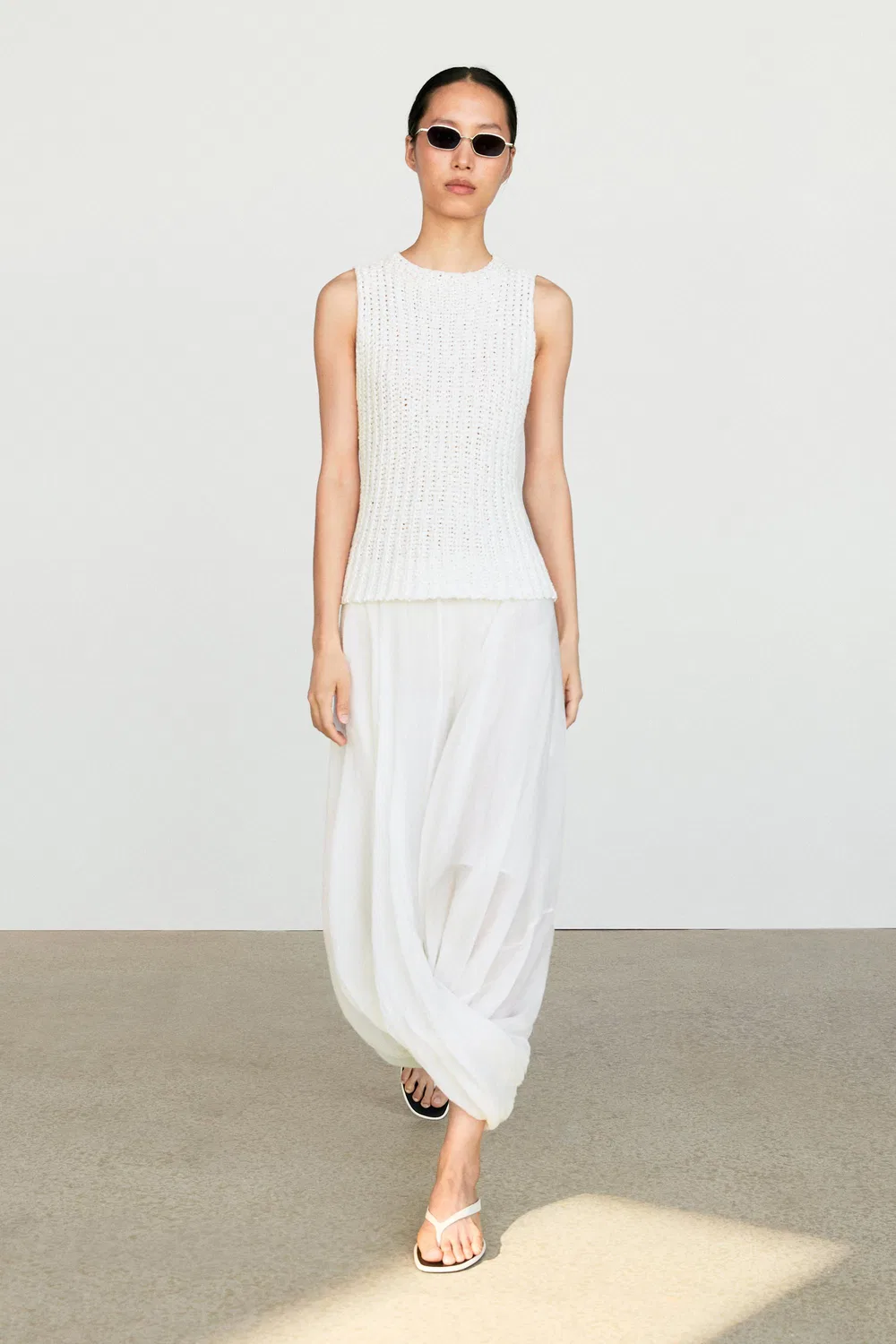Топ Massimo Dutti Textured Cotton Knit, белый — фото 3