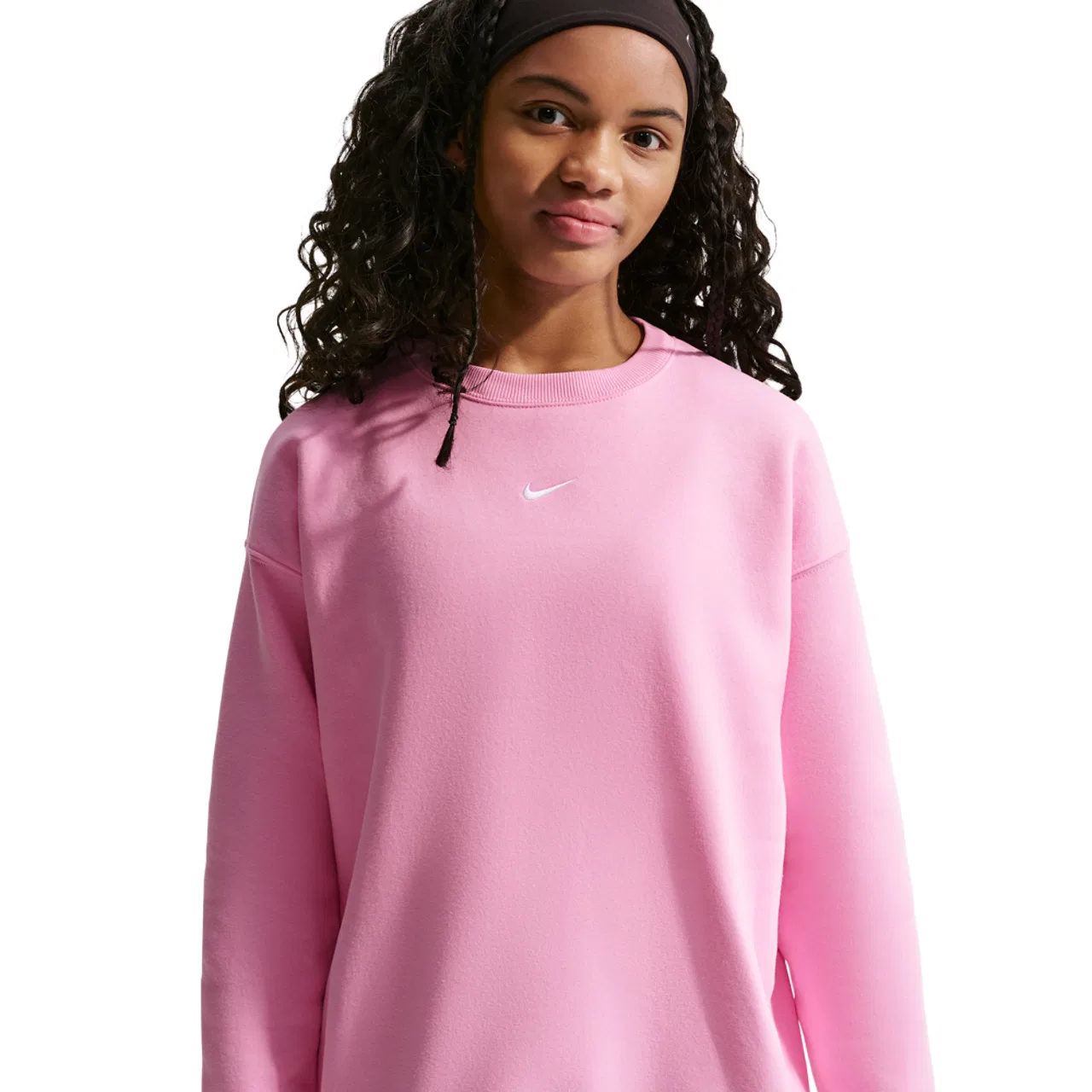 Детский свитшот оверсайз с принтом Nike NSW Studio Fleece OS Crew LBR, White/Pink Rise