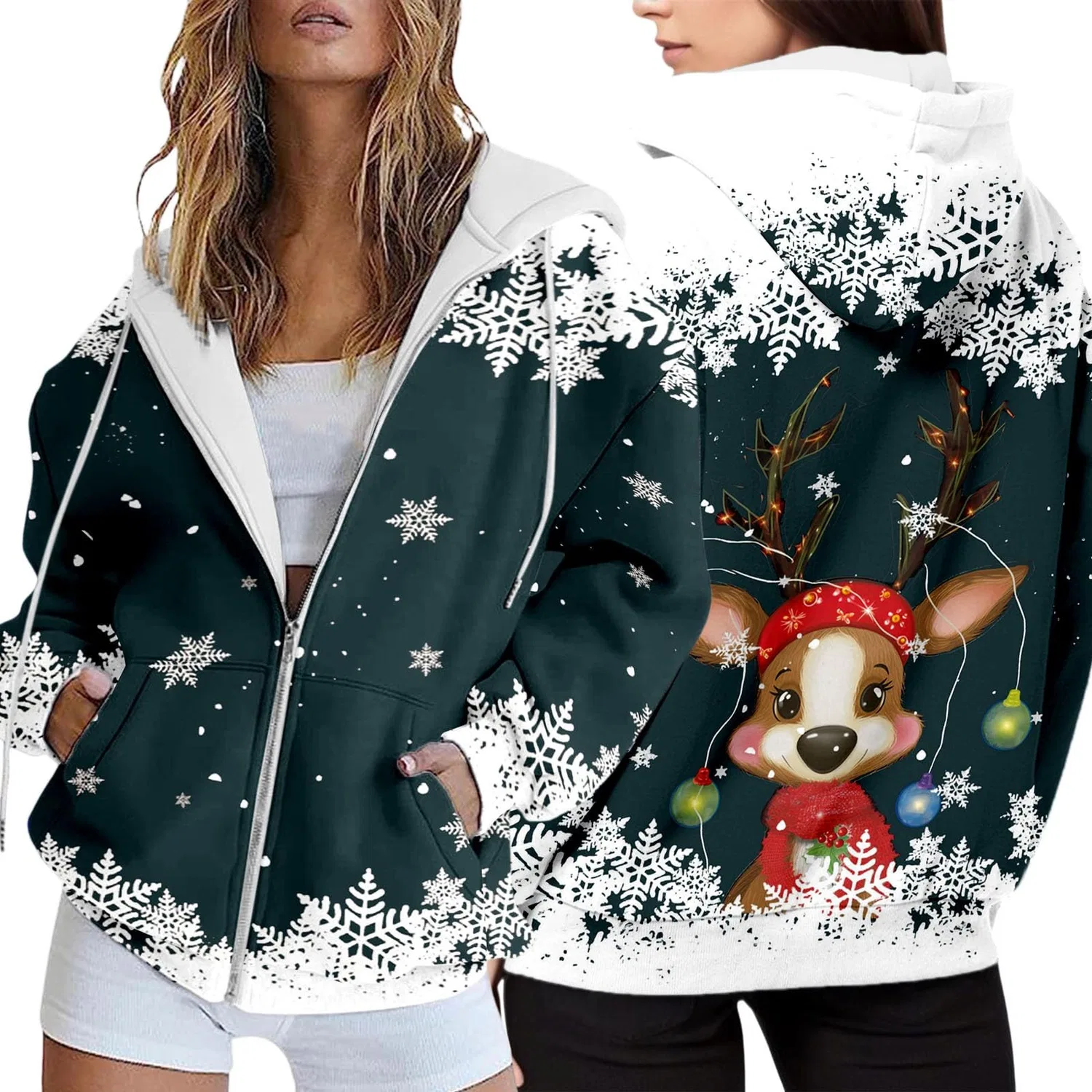 Женский кардиган с капюшоном и принтом Noel Cardigan, Verde Scuro