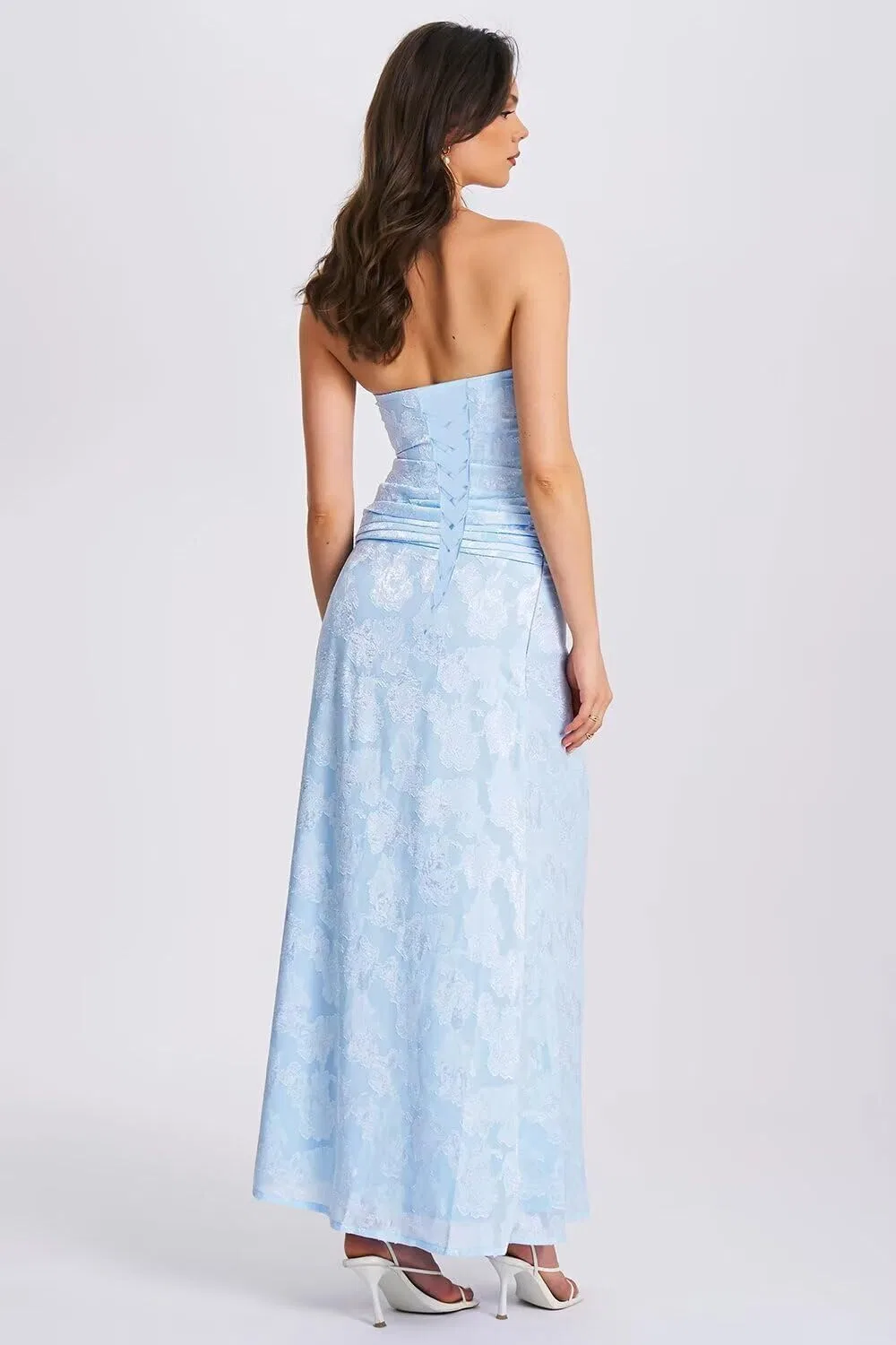 Женское вечернее платье с цветочным жаккардом, Length:Floor Length, Gold — фото 4