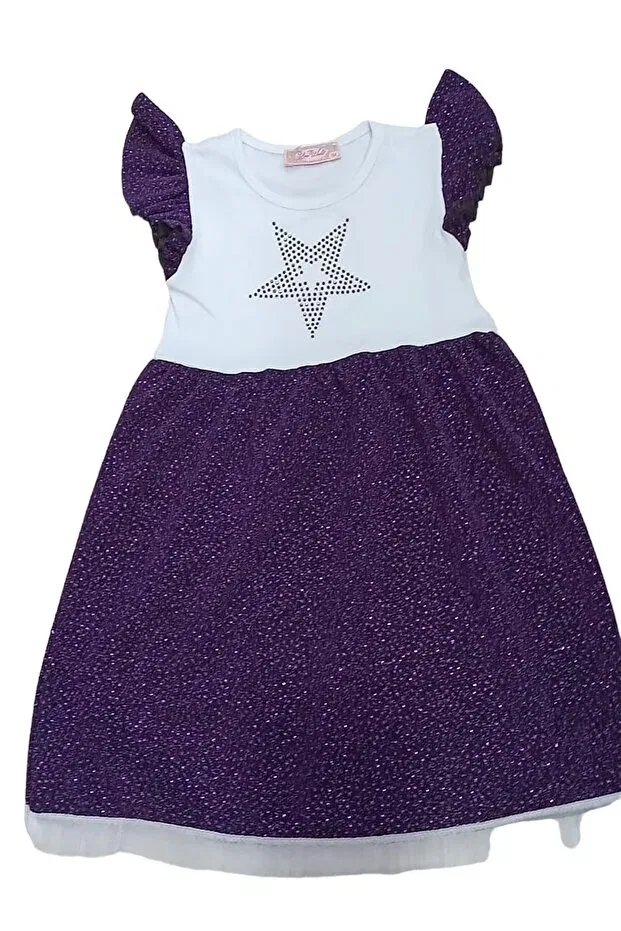 Детское платье для девочек с пайетками Star Detailed Sequin Öykü Kids, Purple-White — фото 2