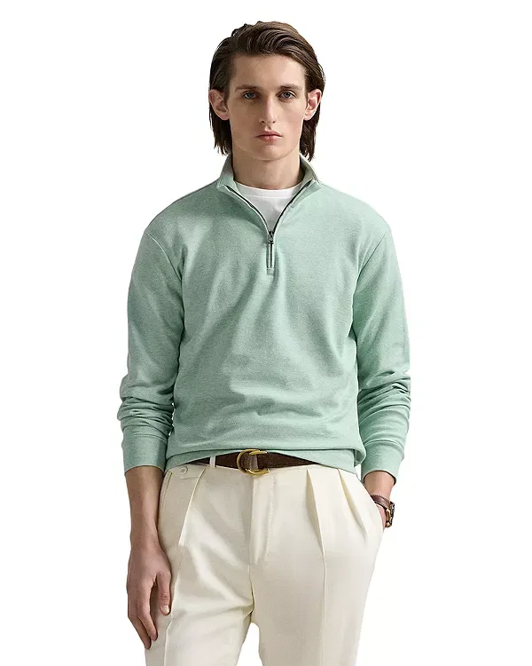 Мужской пуловер с воротником-стойкой из двойного трикотажного жаккарда Luxury Double Knit Jacquard Quarter Zip Pullover Polo Ralph Lauren, зеленый