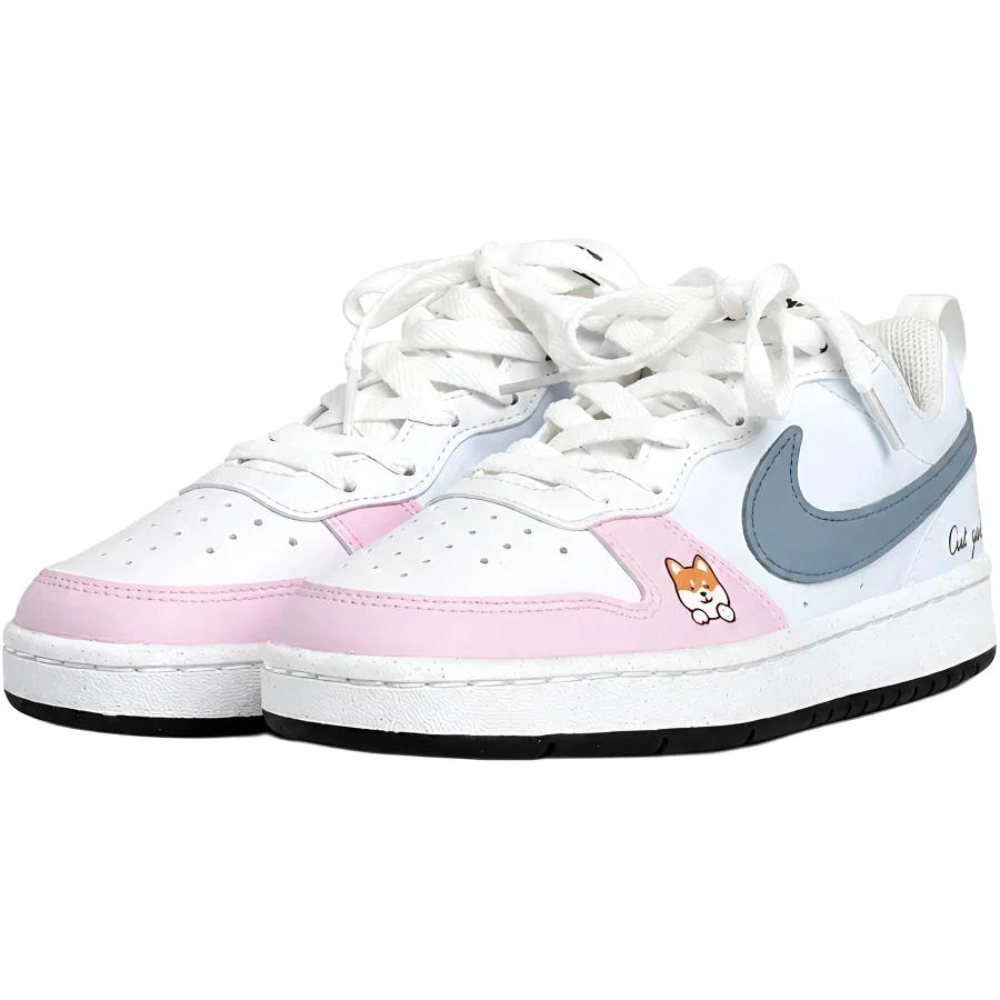 Детские кеды для скейтбординга без застежки Nike Court Borough 2, Cream White/Sea Salt Blue/Shell Pink — фото 4