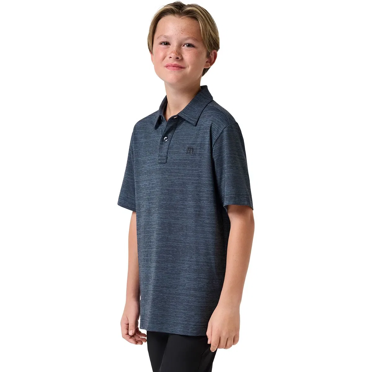 Детское поло для мальчиков с принтом The Heater Polo Shirt Travismathew, Vintage Indigo/Black — фото 4