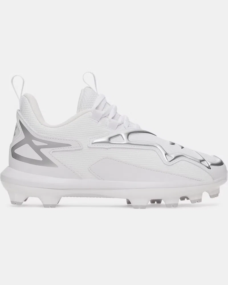 Бейсбольные бутсы для мальчиков с литой подошвой TPU UA Harper 11 TPU Jr. UnderArmour, White/Metallic Silver