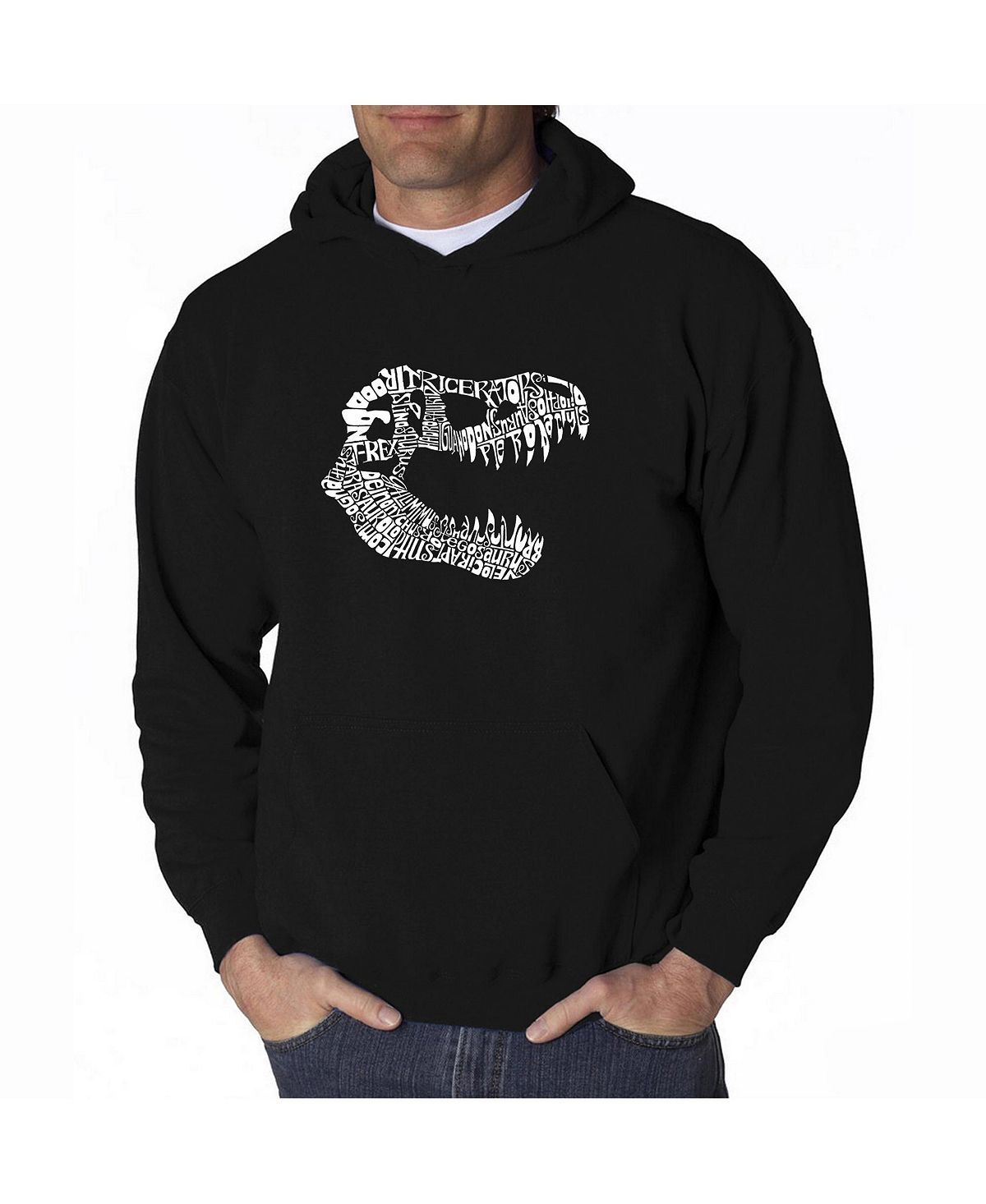 

Мужская толстовка с капюшоном word art - t-rex skull LA Pop Art, черный