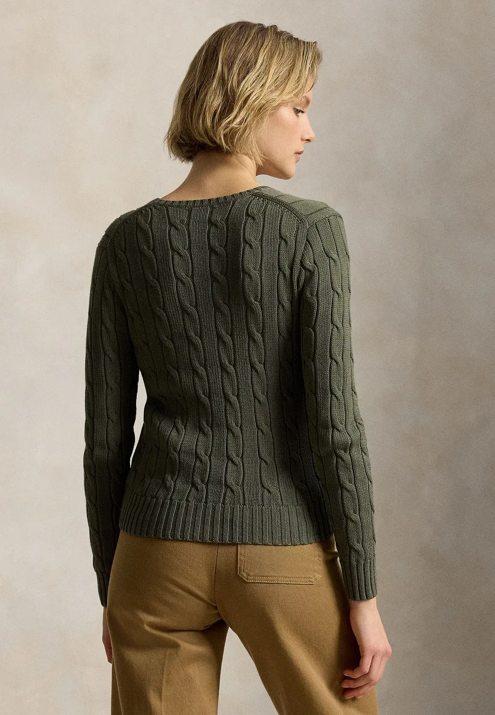Хлопковый свитер крупной вязки с V-образным вырезом Polo Ralph Lauren, Dense Olive — фото 3