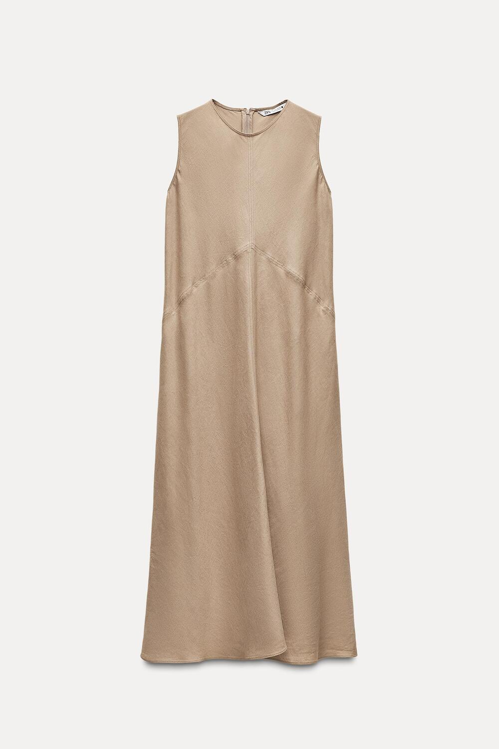 

Платье Zara Zw Collection 100% Linen Midi, серо-коричневый