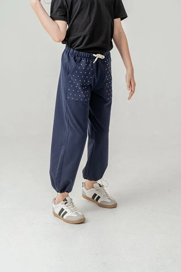 Детские спортивные штаны для девочек с карманами Mışıl Kids, Navy Blue — фото 3