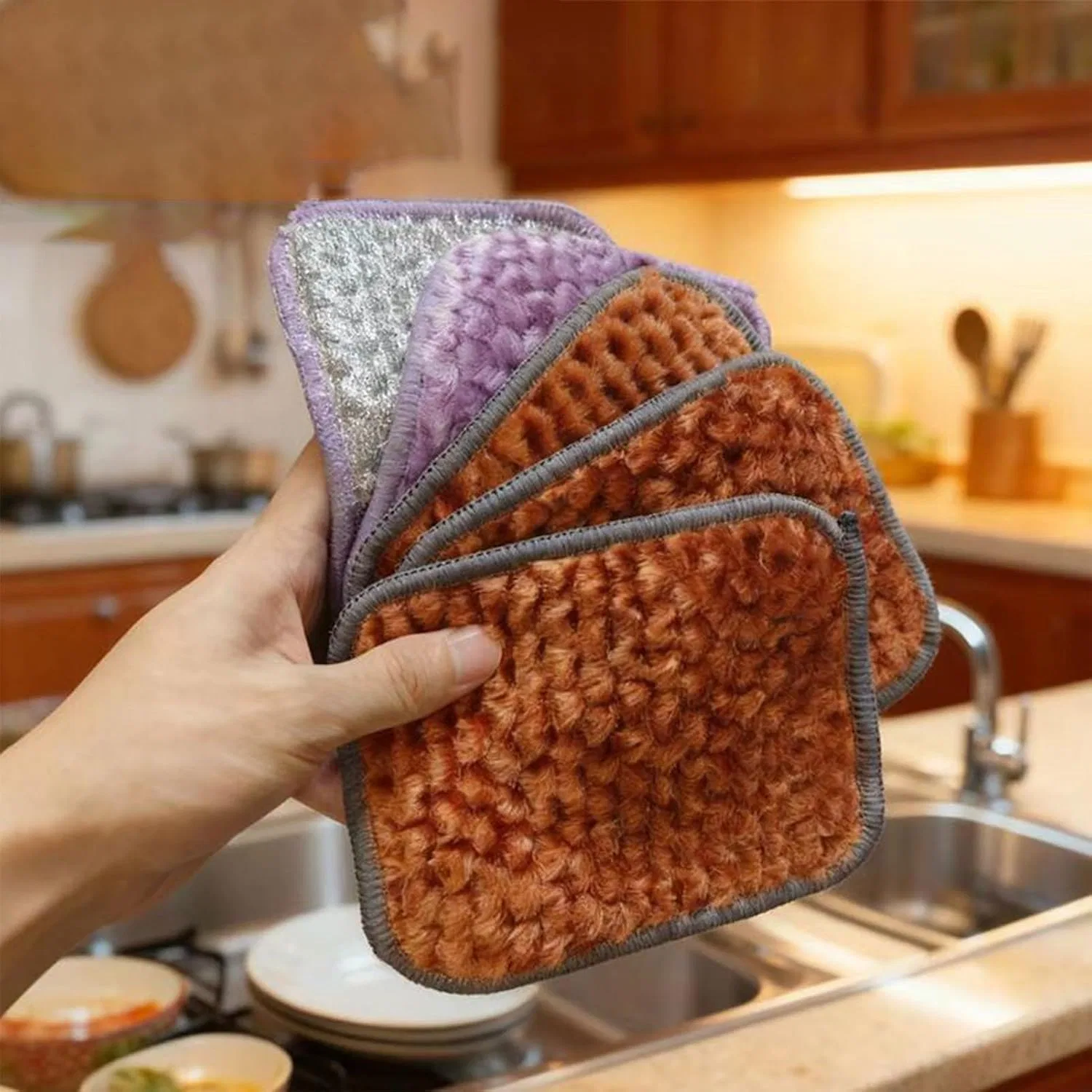 Мочалка для посуды двусторонняя, 10 шт, 16x12 см Générique — фото 3