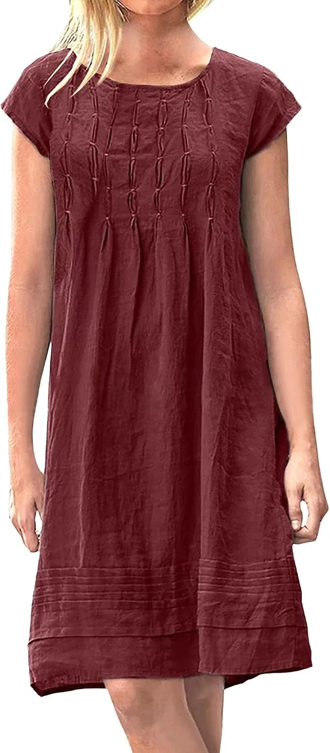 Женское летнее платье с плиссе Linen, Dark Red
