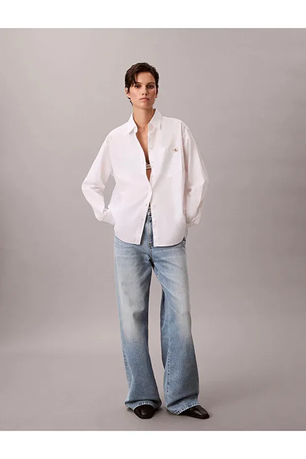 Женская рубашка хлопковая с длинным рукавом Calvin Klein, White — фото 2