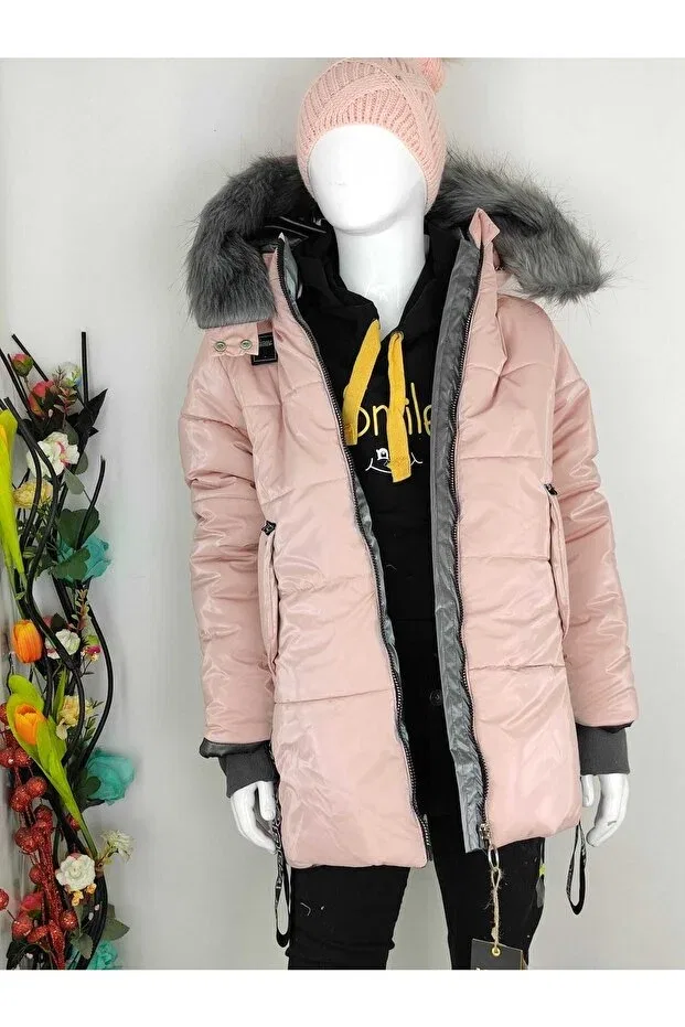 Детское пальто для девочек с капюшоном из флиса Midimod Gold, Pink