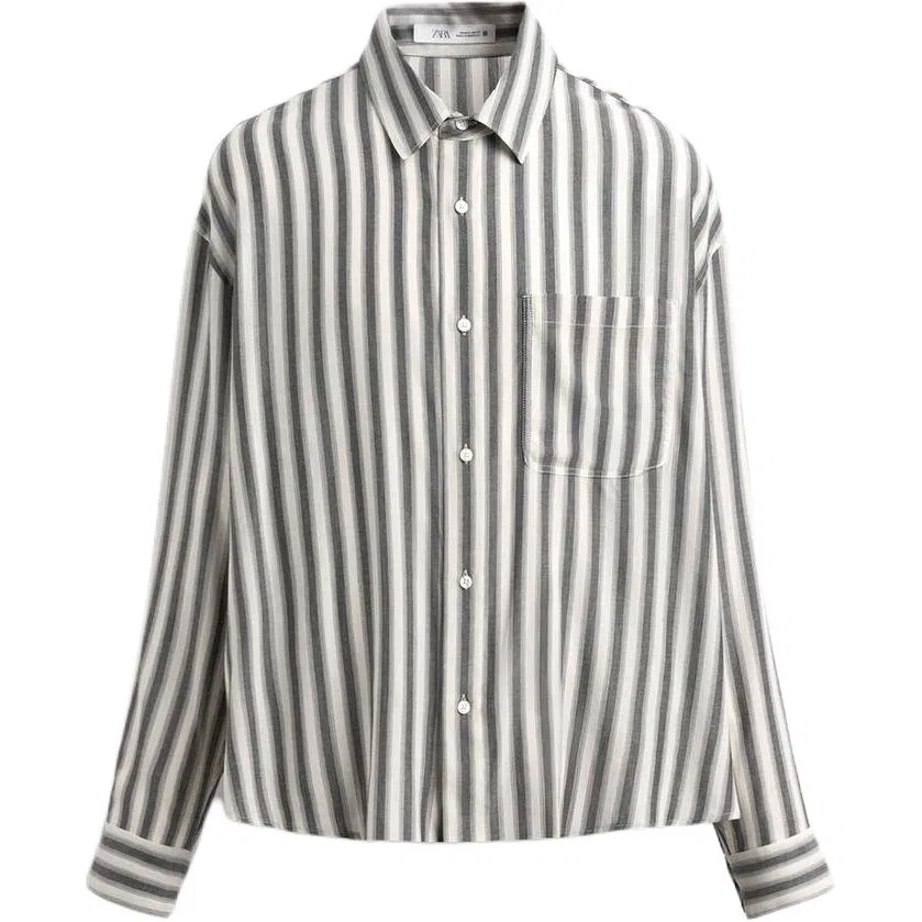Мужская рубашка с лацканами, серая, ZARA
