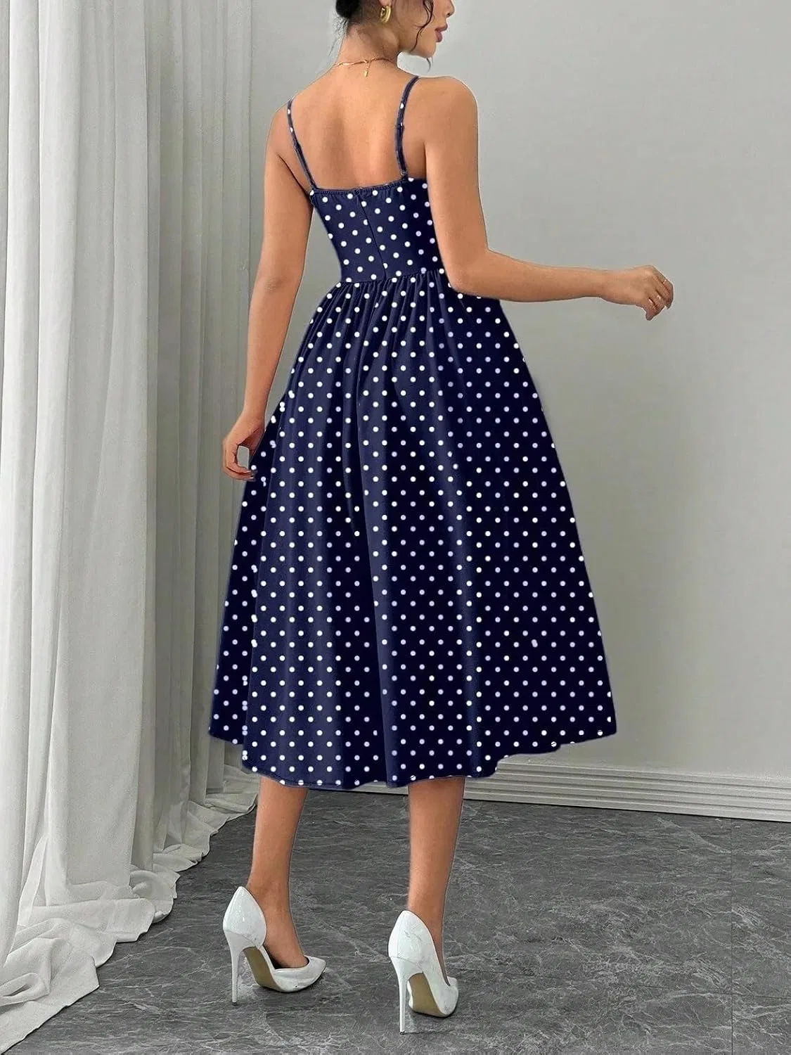 Женское элегантное платье миди с открытой спиной, Navy Blue — фото 2