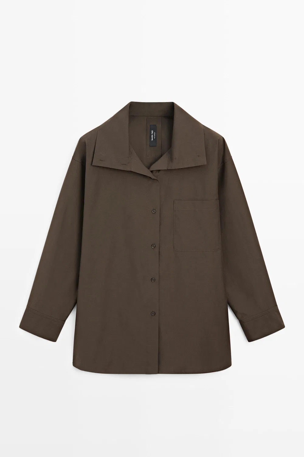 Рубашка Massimo Dutti, с высоким воротником и пряжкой, хаки — фото 2