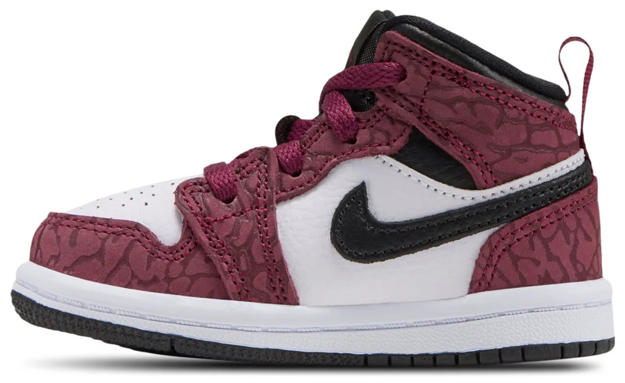 Детские баскетбольные кроссовки для мальчиков с кожаным верхом AJ 1 Mid SE Jordan, красный/белый/черный — фото 2