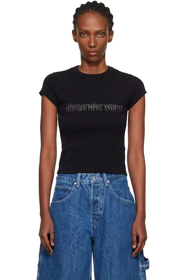 Черная хлопковая мини-футболка Crystal Logo Alexander Wang