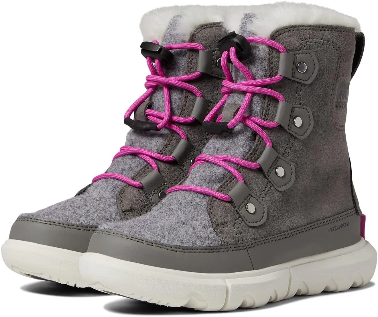 Детские снежные ботинки на шнуровке Sorel Explorer Lace Wp, Quarry Bright Lavender