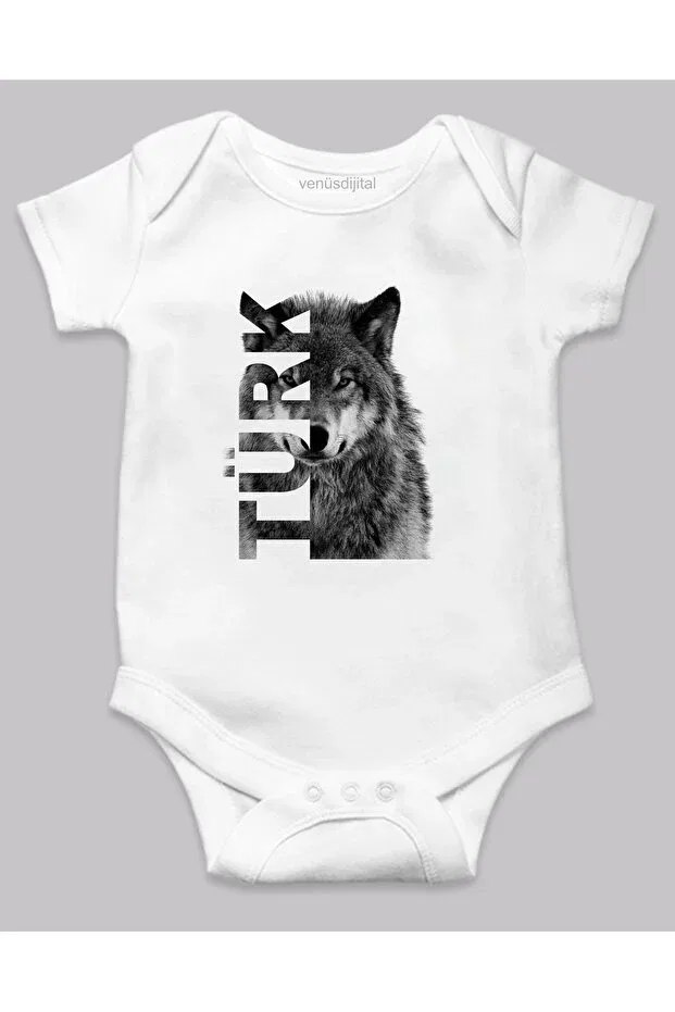 Детское боди для новорожденных с принтом Turkish Wolf Model1 Venüsdijital, White