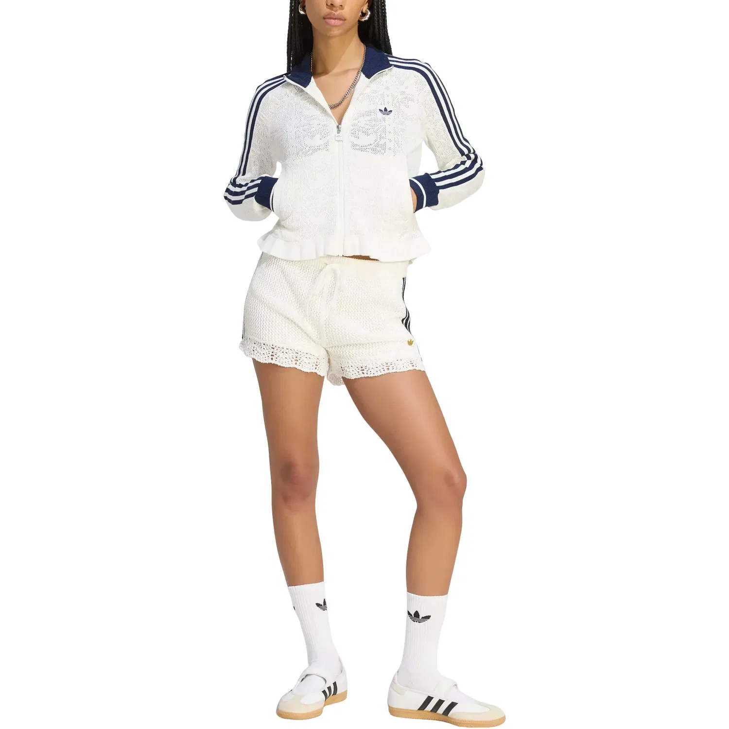 Женская куртка Originals Sports Track Top Asia Sizing 'Off White Night Indigo' adidas, Off White / Night Indigo — фото 4