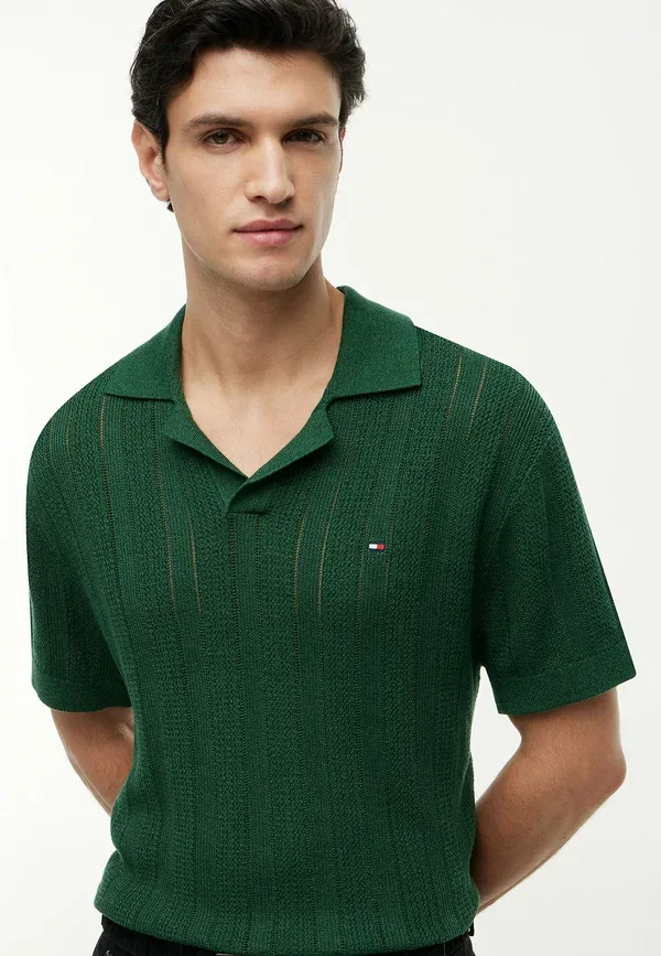 Футболка из смесовой ткани Polo shirt Tommy Hilfiger, Street Green Heather, зеленый — фото 4
