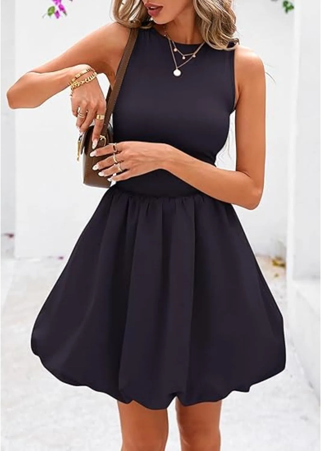 Женское летнее мини-платье без рукавов с рюшами, Navy Blue — фото 2
