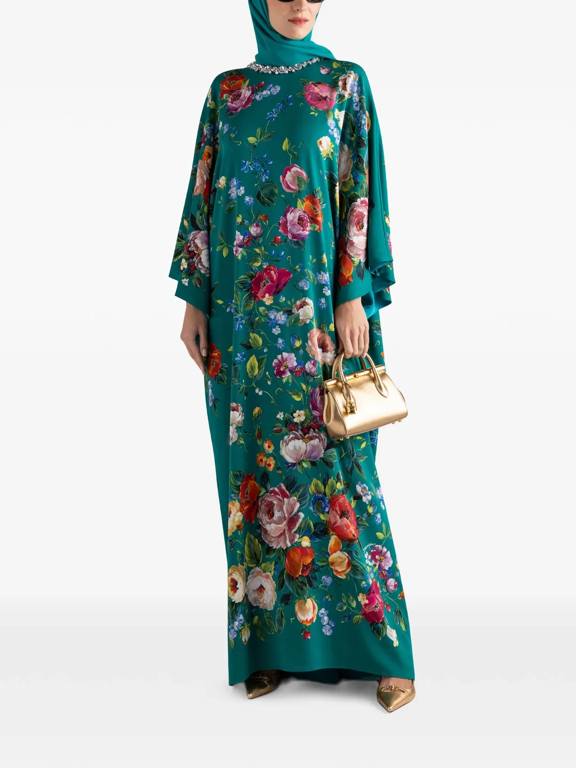 Платье с цветочным принтом Dolce & Gabbana, зеленый — фото 2
