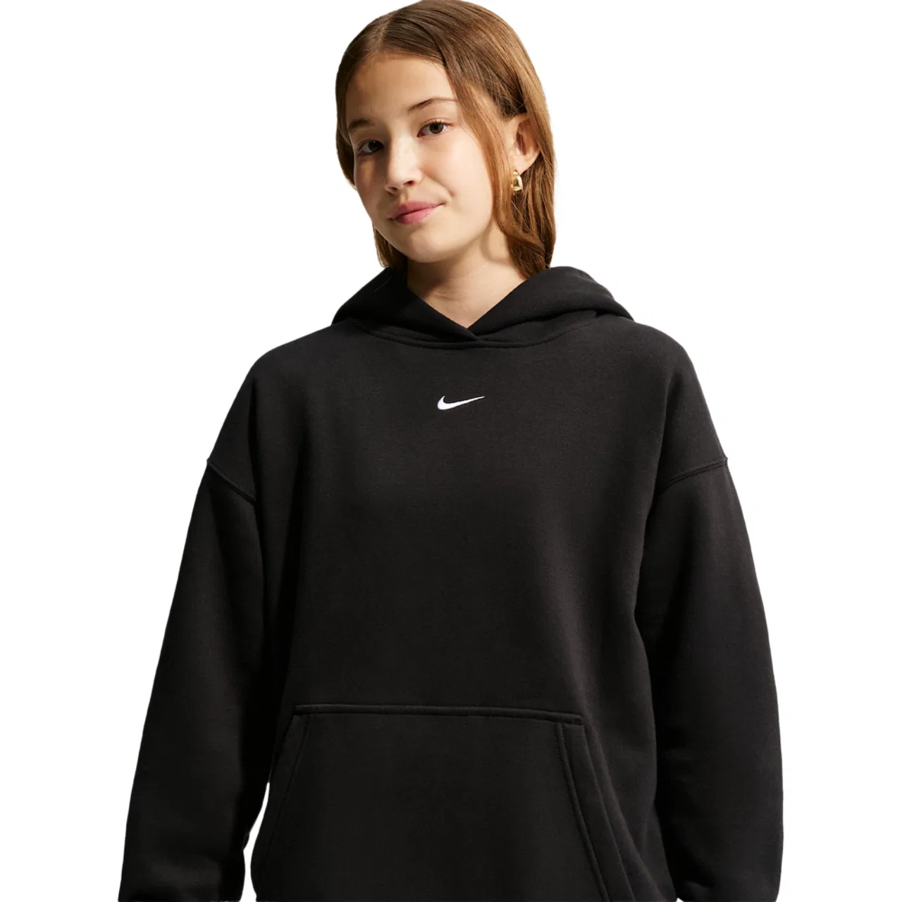 Детский свитшот с капюшоном оверсайз Nike NSW Studio Fleece OS PO Hoodie, White/Black