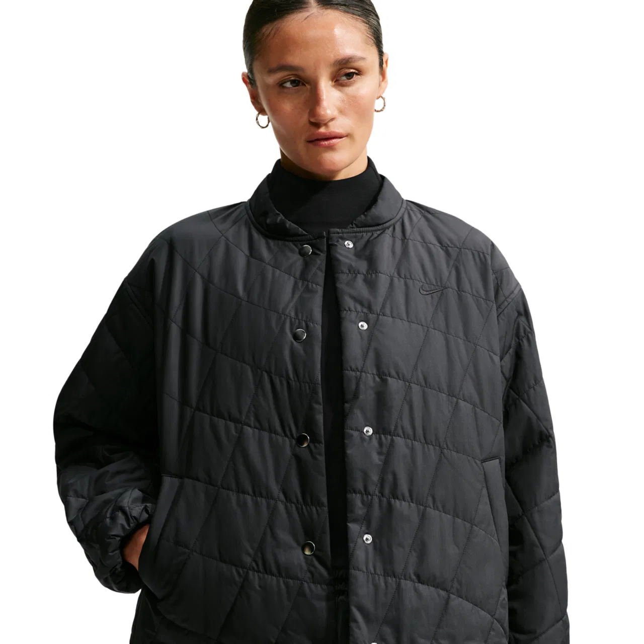 Женская куртка-бомбер с утеплителем, свободного кроя, Nike, Black/Black