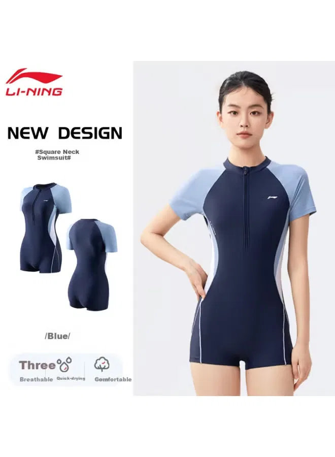 Купальник слитный с квадратным вырезом Li-Ning, синий
