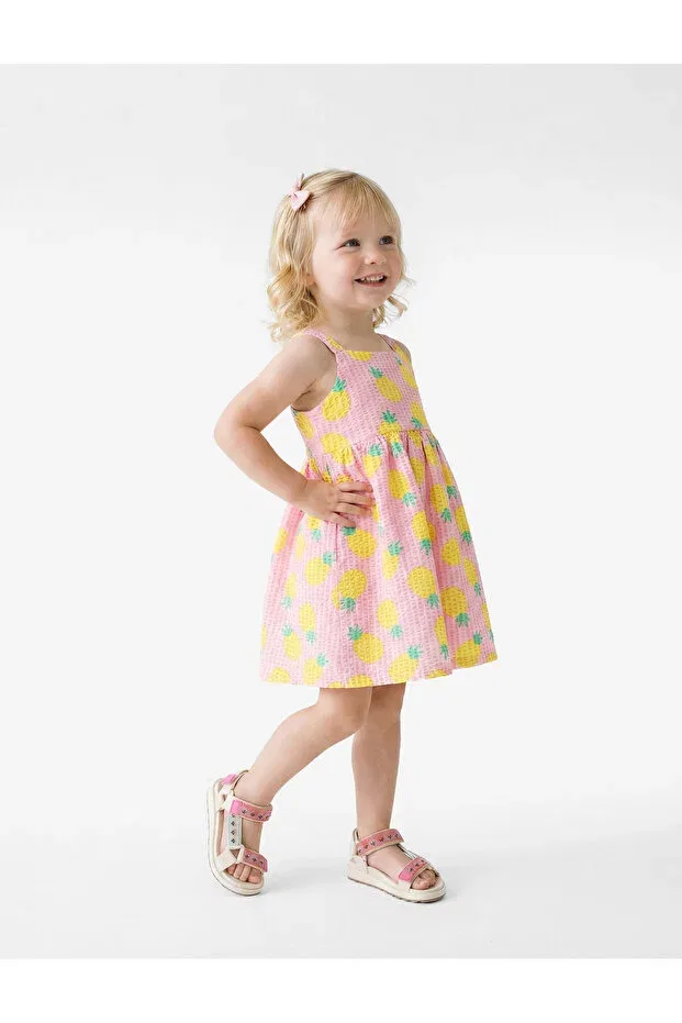 Детское платье для девочек хлопковое Ananas patterned lined strappy dress with cotton pieces Koton, Pink Patterned — фото 2