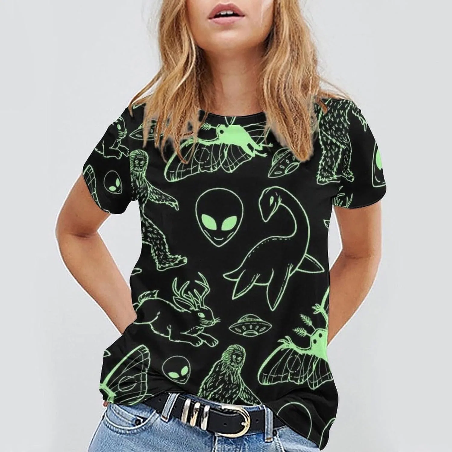 Женская футболка с принтом Style-13, Unisex Summer T-Shirt Funny T-Shirt Round Neck Stylish Short-Sleeve Graphic Print Top Casual T-Shirt — фото 3