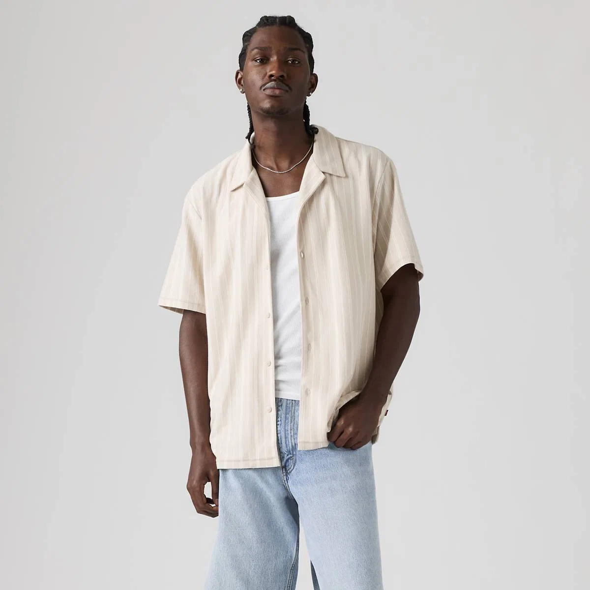 Вязаная походная рубашка Levi's, Flynt Stripe Pumice Stone - White — фото 3