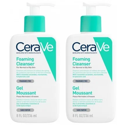 Набор пенок для умывания CeraVe Foam Gel, 2 x 236 мл, Гипоаллергенный, CeraVe, Цвет Белый