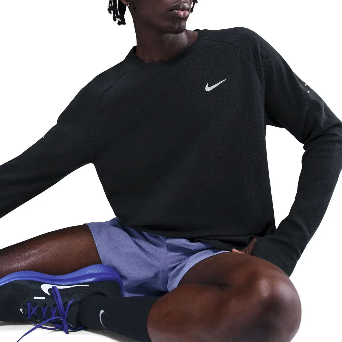 Мужская длинная футболка с вафельной текстурой Dri-FIT Stride Waffle Crew Nike, Black/Reflective Silv — фото 2