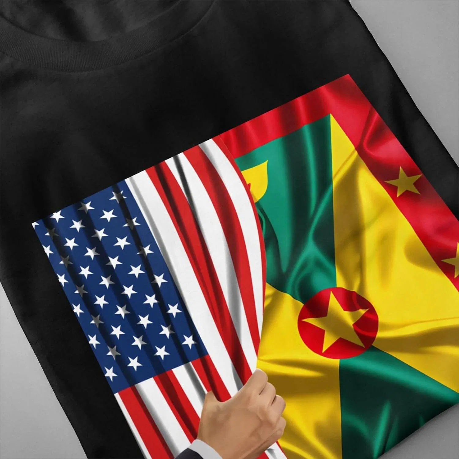 Мужская футболка с принтом America Flag и Grenada Flag, Black — фото 3