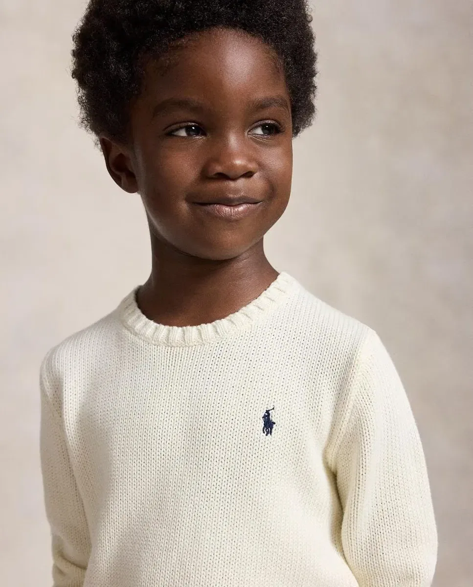 Детский джемпер из хлопка с круглым вырезом Polo Ralph Lauren, Cream — фото 3