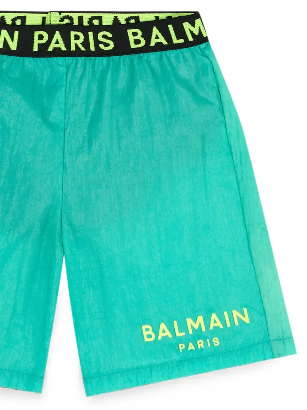 Эластичные шорты для плавания с принтом логотипа Balmain Kids, зеленый — фото 3