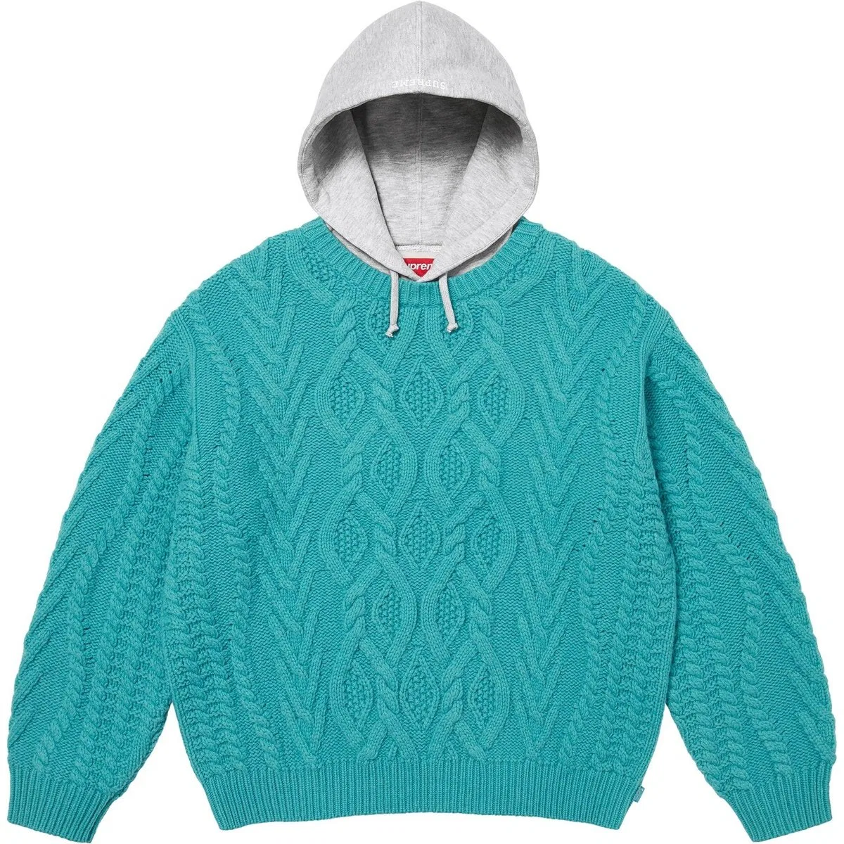 Свитер с капюшоном и косами Supreme, Blue Green/Teal