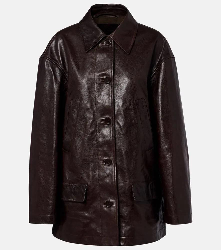 Кожаное пальто Balenciaga, коричневый