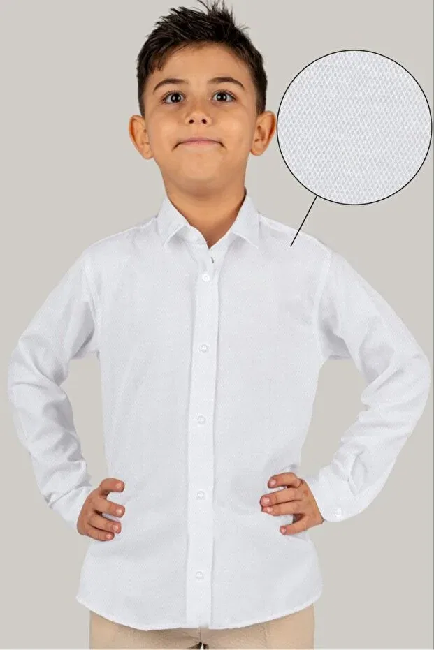 Детская рубашка для мальчиков из льна Dobby linen Terry, White