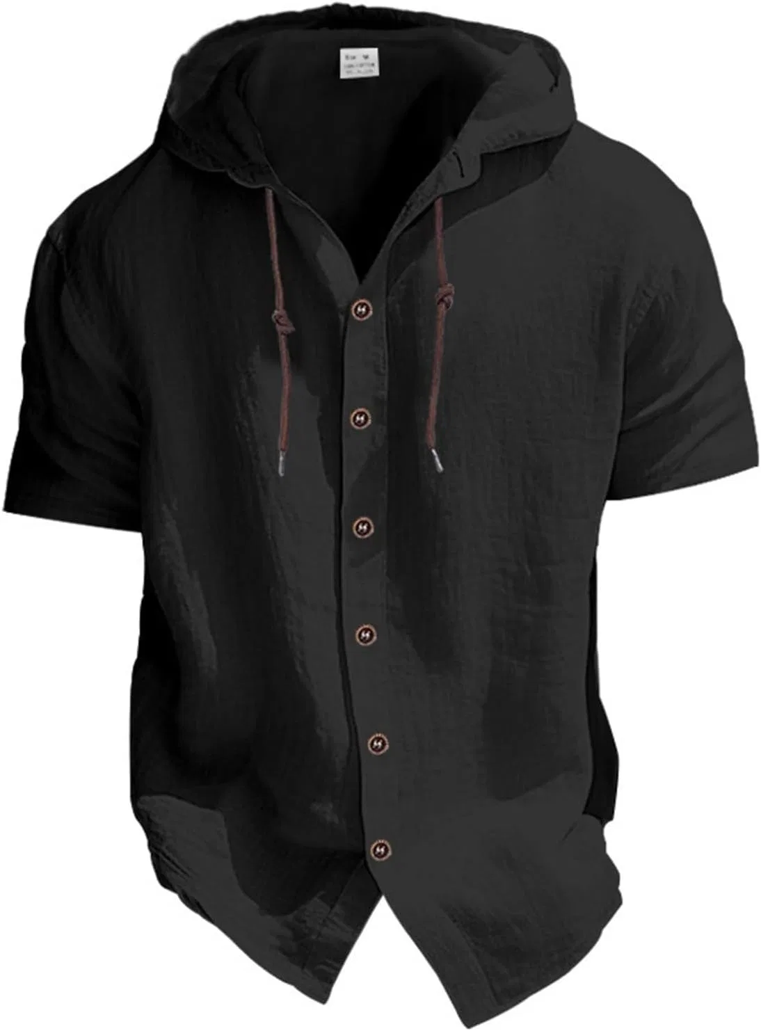 Мужская льняная рубашка с капюшоном легкая Casual, Black — фото 3