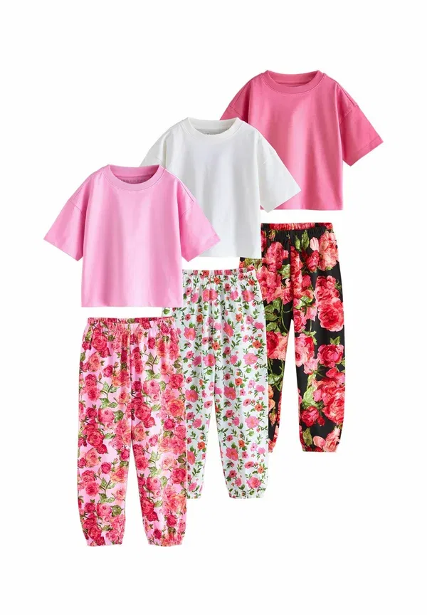 Пижамный комплект из 3 предметов с цветочным принтом Floral 3 pack set, Next, розовый, черный