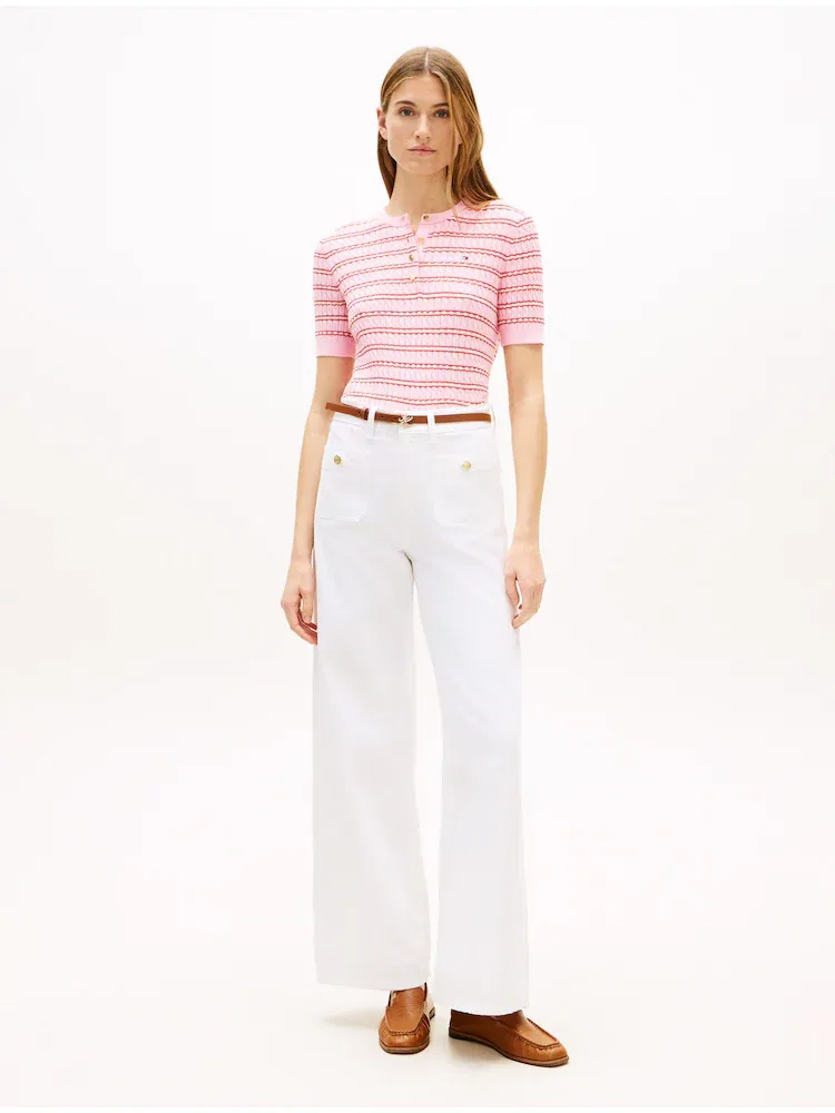 Свитер хлопковый кабельный Henley TOMMY HILFIGER, Light Pink — фото 2