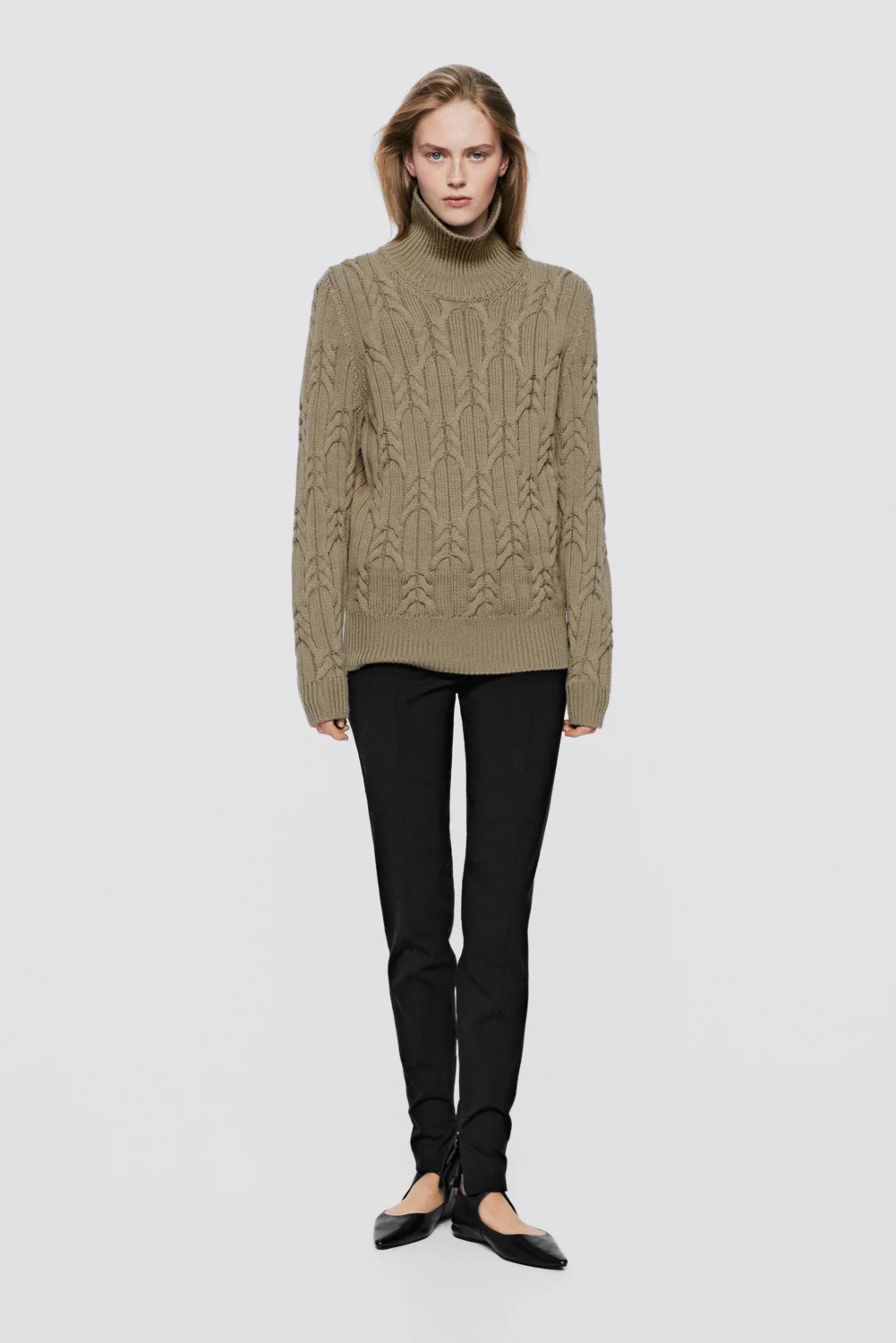 Свитер Massimo Dutti 100% Wool Cable-knit - Limited Edition, бежевый