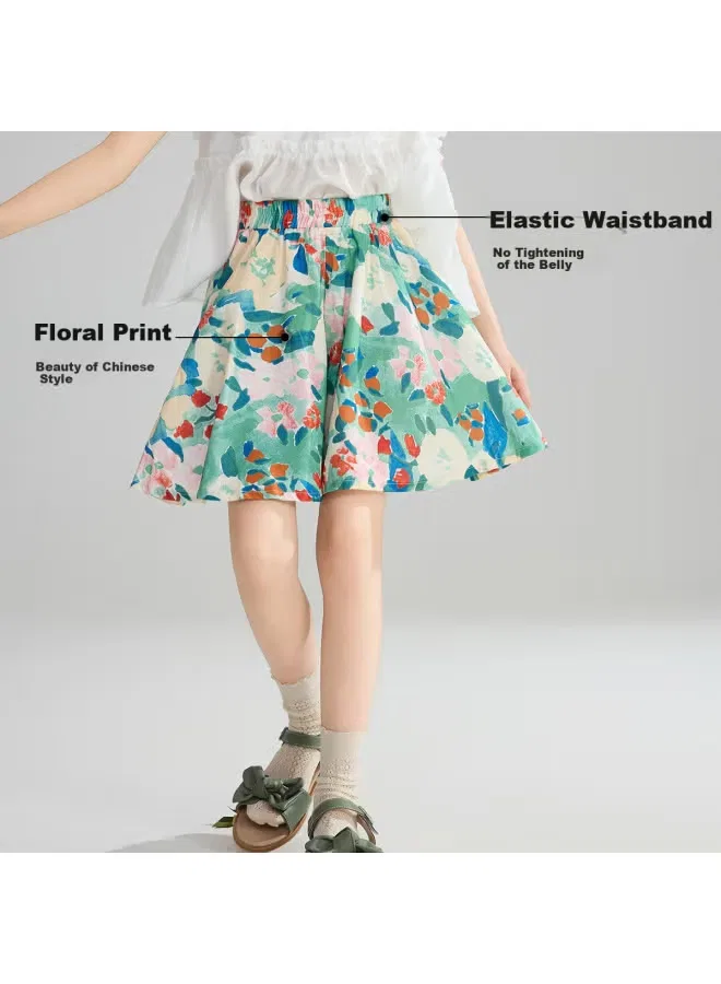 Шорты-юбка с принтом для девочек Ask Junior, зеленый — фото 3