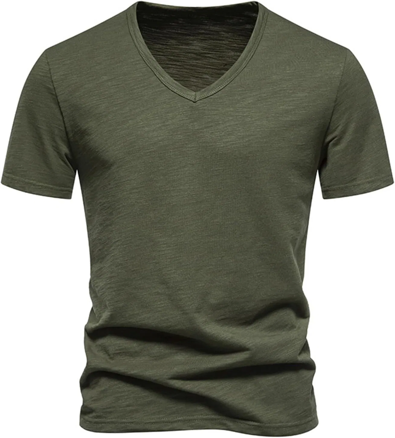Мужская льняная футболка с V-образным вырезом, Lightweight, Green