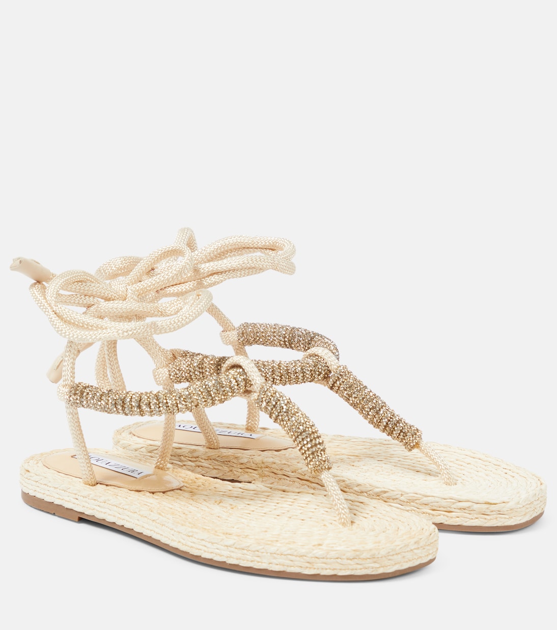 Босоножки-шлепки Sunkissed с декором Aquazzura, Natural